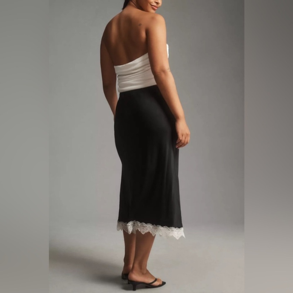 Anthropologie Tilda Black Midi Skirt with White Lace Hem